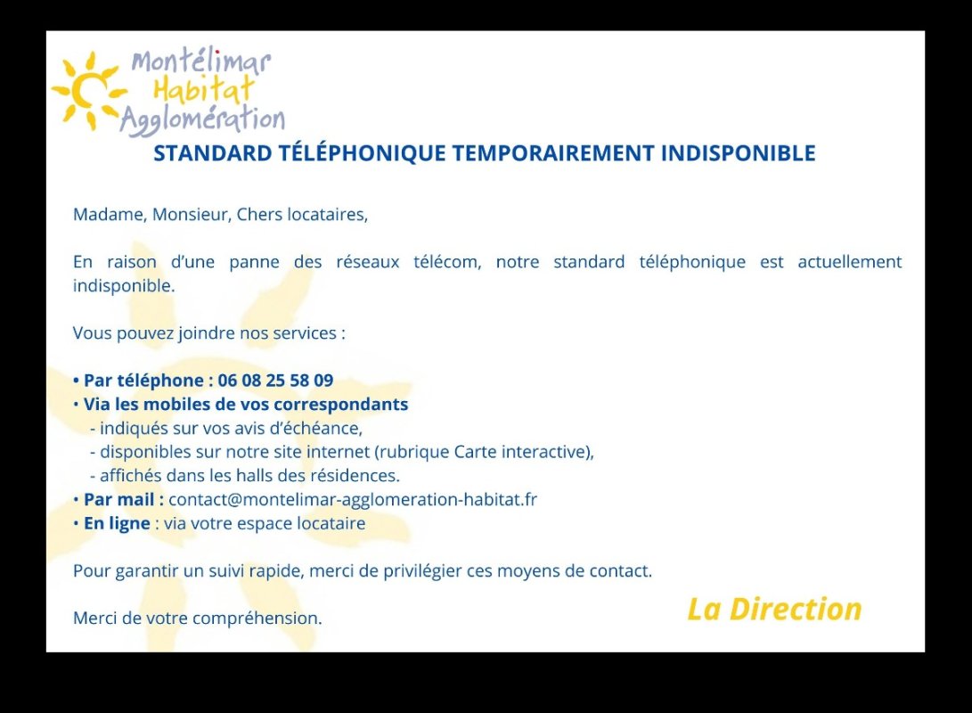 STANDARD INDISPONIBLE TEMPORAIREMENT