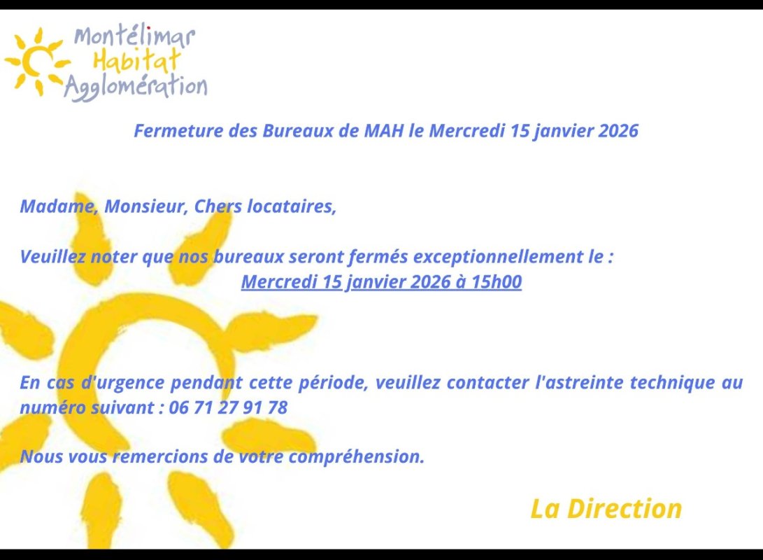 FERMETURE DES BUREAUX LE 15/01/2026