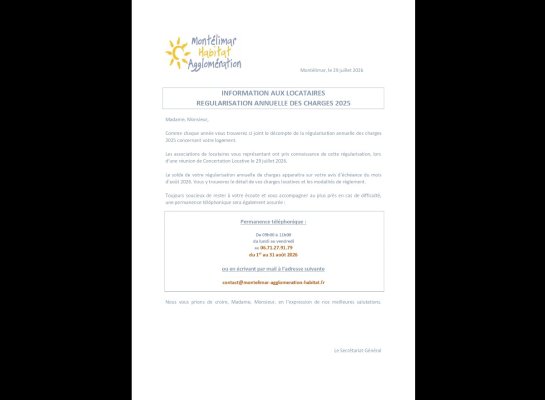 REGULARISATION DES CHARGES 2026