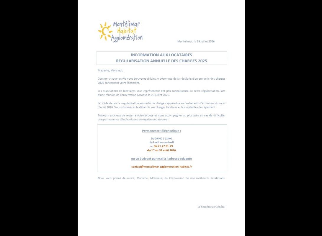 REGULARISATION DES CHARGES 2026