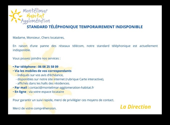 STANDARD INDISPONIBLE TEMPORAIREMENT